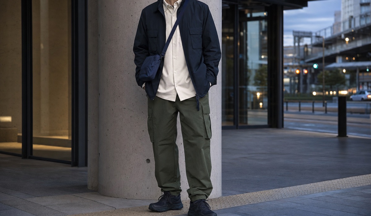 Urbaner Workwear-Look mit Jacke, Cargo-Hose und Accessoires