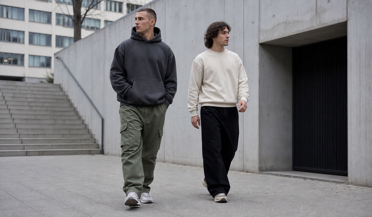 Streetwear-Looks in einem Stadtviertel