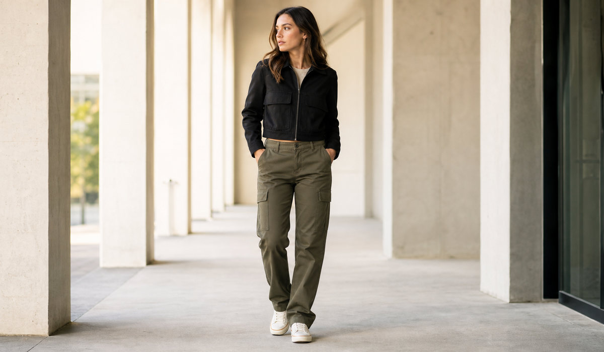 Olive Medium Cargo „passt perfekt mit praktischen Taschen