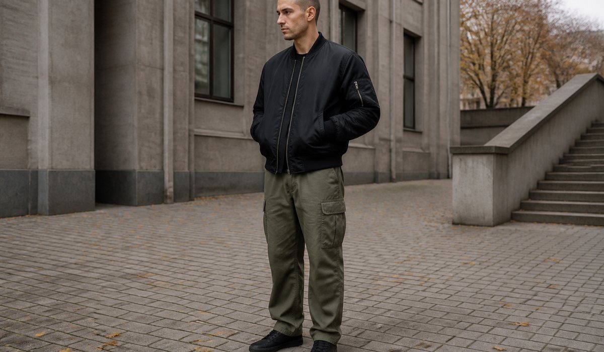 Чоловічий streetwear-образ з карго та бомбером