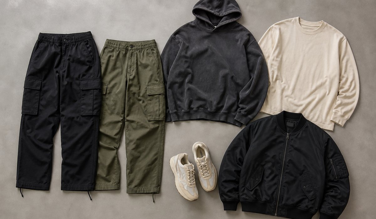 Капсульний набір streetwear-гардероба з карго, худі та кросівками